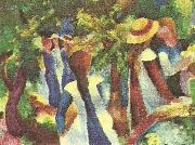 August Macke flickor under trad oil